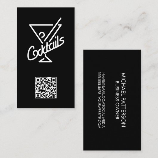 Cocktails / Barman / QR Barcode Visitekaartje (Voorkant / Achterkant)