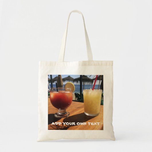 Cocktails bij de zee aangepaste tekst tote bag (Voorkant)