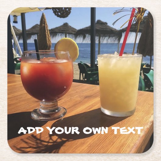 Cocktails bij zee aangepaste tekst kartonnen onderzetters (Voorkant)