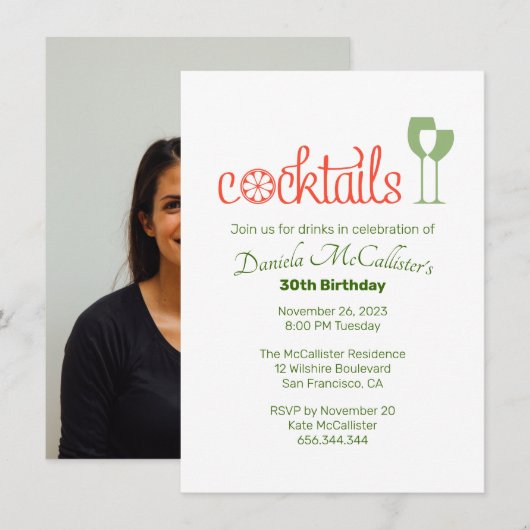 Cocktails Birthday Party Invitation Kaart (Voorkant / Achterkant)