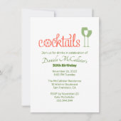 Cocktails Birthday Party Invitation Kaart (Voorkant)