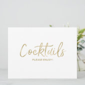 "Cocktails" Bruiloft Bord | Stijlvol Goudkleurig Kaart (Staand voorkant)