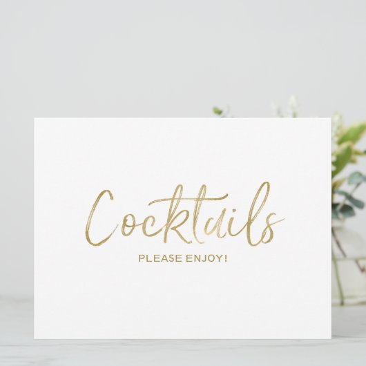 "Cocktails" Bruiloft Bord | Stijlvol Goudkleurig Kaart (Staand voorkant)