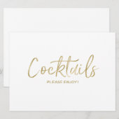 "Cocktails" Bruiloft Bord | Stijlvol Goudkleurig Kaart (Voorkant / Achterkant)