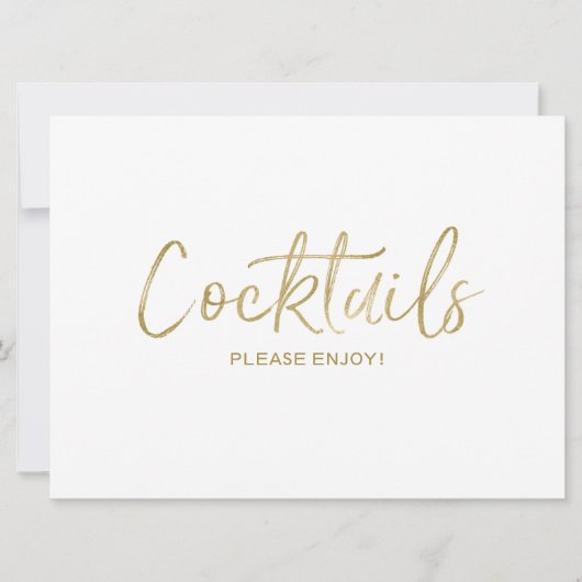 "Cocktails" Bruiloft Bord | Stijlvol Goudkleurig Kaart (Voorkant)
