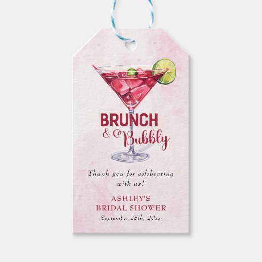 Cocktails Brunch & Bubbly Bruiloft Feestje Cadeaulabel (Voorkant)