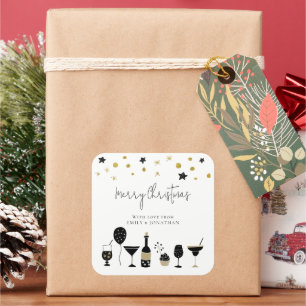 Cocktails Cake Ballonnen Goud Zwart Vrolijk Kerstf Vierkante Sticker