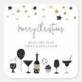 Cocktails Cake Ballonnen Goud Zwart Vrolijk Kerstf Vierkante Sticker (Voorkant)