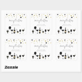 Cocktails Cake Ballonnen Goud Zwart Vrolijk Kerstf Vierkante Sticker (Vel)