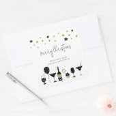 Cocktails Cake Ballonnen Goud Zwart Vrolijk Kerstf Vierkante Sticker (Envelop)