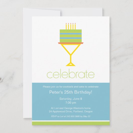Cocktails & Cake Birthday Party Invitation Kaart (Voorkant)
