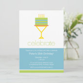 Cocktails & Cake Birthday Party Invitation Kaart (Staand voorkant)