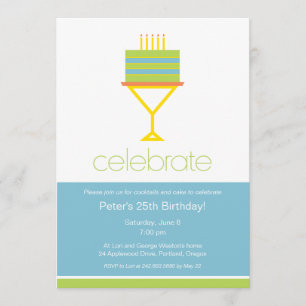 Cocktails & Cake Birthday Party Invitation Kaart