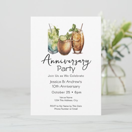 Cocktails Casual Jubileum Feestuitnodiging Kaart (Staand voorkant)