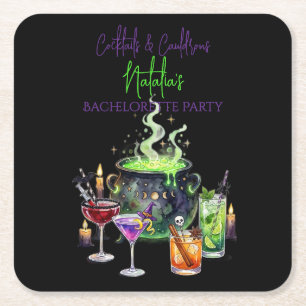 Cocktails & Cauldrons Halloween Bachelorette Feest Kartonnen Onderzetters