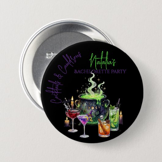 Cocktails & Cauldrons Halloween Bachelorette-feest Ronde Button 7,6 Cm (Voorkant /achterkant)