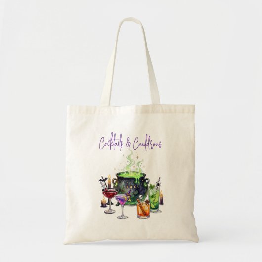 Cocktails & Cauldrons Halloween Bachelorette-feest Tote Bag (Voorkant)