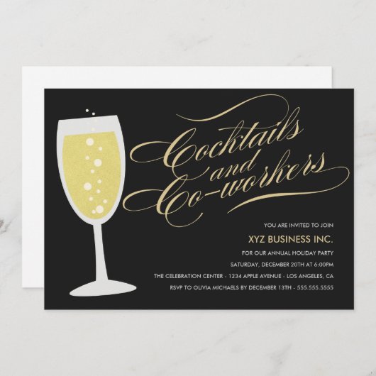 Cocktails & Co-workers Holiday Party Invitation Kaart (Voorkant / Achterkant)
