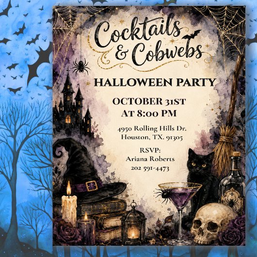 Cocktails & Cobwebs Halloween-feestviering Kaart