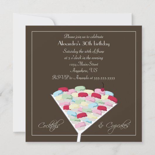 Cocktails & Cupcakes Birthday Invitation Kaart (Voorkant)