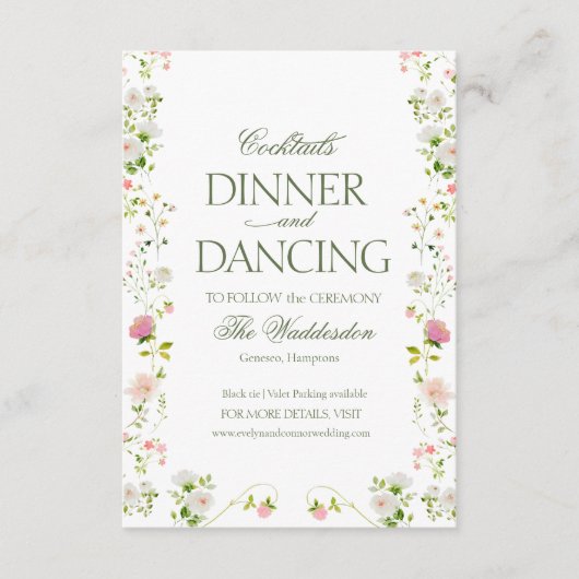 Cocktails diner Dancing Rococo bloemenbruiloft Informatiekaartje (Voorkant)