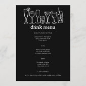 Cocktails Doodle Sketch Modern B&W CUSTOM Drink Menu (Voorkant)