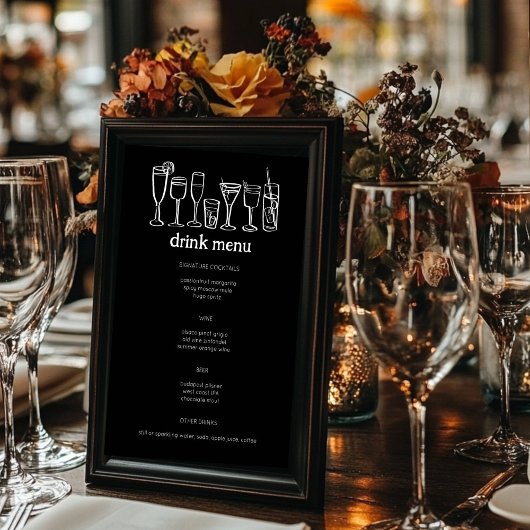 Cocktails Doodle Sketch Modern B&W CUSTOM Drink Menu
