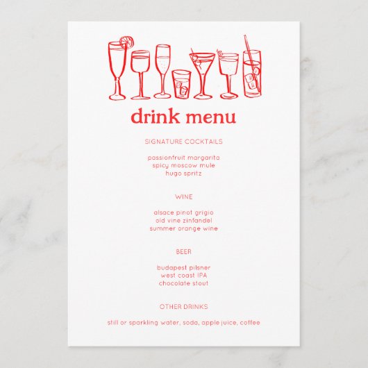 Cocktails Doodle Sketch Modern CUSTOM Drink Menu (Voorkant)