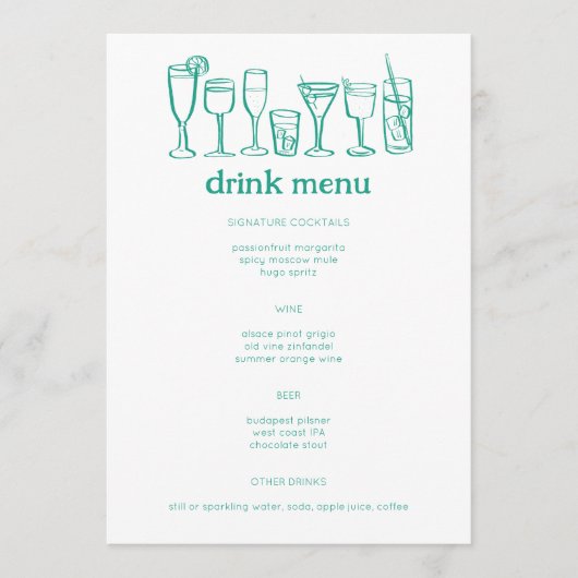 Cocktails Doodle Sketch Modern CUSTOM Drink Menu (Voorkant)
