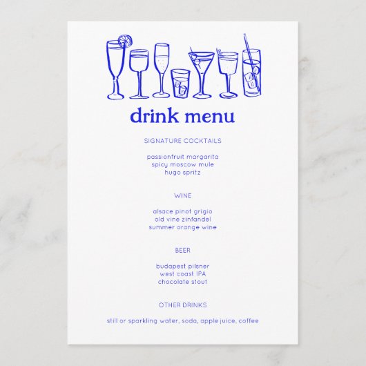 Cocktails Doodle Sketch Modern CUSTOM Drink Menu (Voorkant)