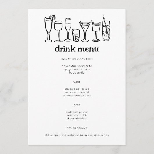 Cocktails Doodle Sketch Modern CUSTOM Drink Menu (Voorkant)