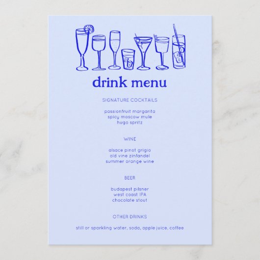 Cocktails Doodle Sketch Modern CUSTOM Drink Menu (Voorkant)