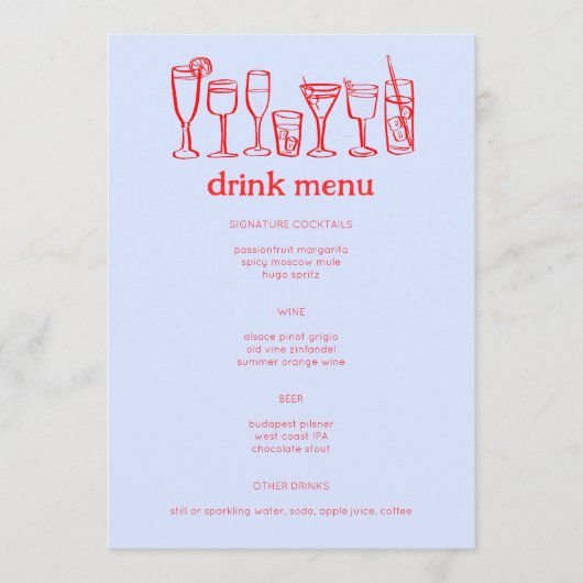 Cocktails Doodle Sketch Modern CUSTOM Drink Menu (Voorkant)