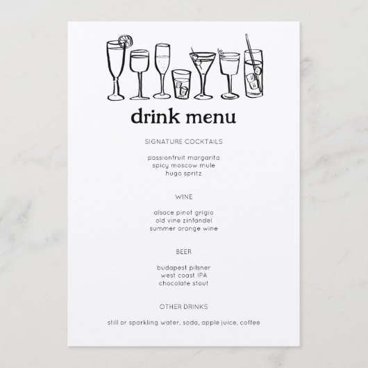 Cocktails Doodle Sketch Moderne Rustieke CUSTOM Dr Menu (Voorkant)