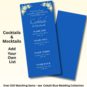 Cocktails Drinken Menu Kaart- Kobalt Blauw & Wit