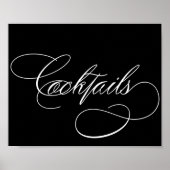 cocktails | Elegant Wit Script op Zwart Bar Teken Poster (Voorkant)