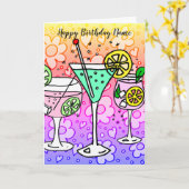 Cocktails en bloemen verjaardag kaart (Gele Bloem)