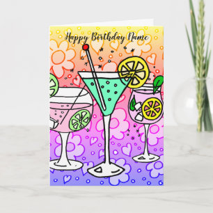 Cocktails en bloemen verjaardag kaart