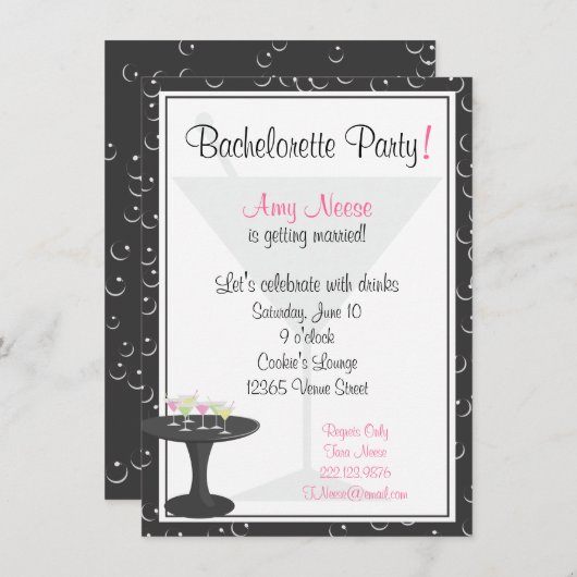 Cocktails en bubels Bachelorette Party Kaart (Voorkant / Achterkant)