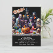 Cocktails en Costumes Halloween Party Kaart (Staand voorkant)