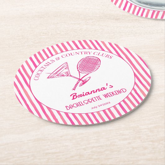 Cocktails en country clubs tennis Bachelorette Ronde Kartonnen Onderzetter (Gebogen)
