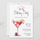 Cocktails en Fun 40th Birthday Party Kaart (Voorkant)