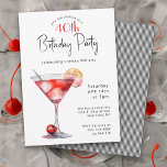 Cocktails en Fun 40th Birthday Party Kaart<br><div class="desc">Plan een 40ste verjaardagsfeestje rond de favoriete bar drink van de eregast - in dit hoesje een kosmopolitische martini. Deze stijlvolle, eenvoudige, maar levendige uitnodiging viert uw feest in chique stijl met een grote kosmo cocktail in geschilderde waterverven en voegt precies de juiste touch toe aan dit verfijnde minimal design....</div>