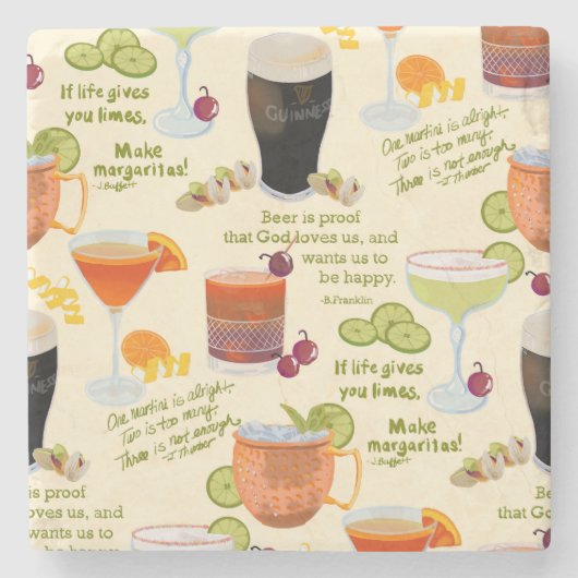 Cocktails en gesprekken stenen onderzetter (Voorkant)