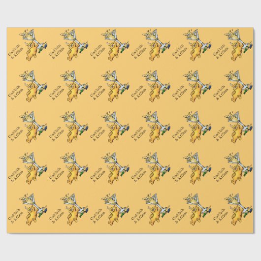 Cocktails en Kittens Funny Gold Wrapping Paper Cadeaupapier (Vlak)