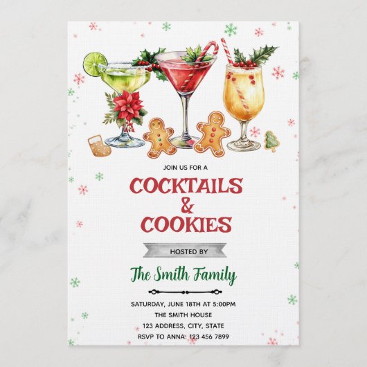 Cocktails en koekjes kerst uitnodiging (Voorkant)