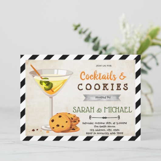 Cocktails en koekjes, partijuitnodiging kaart (Staand voorkant)