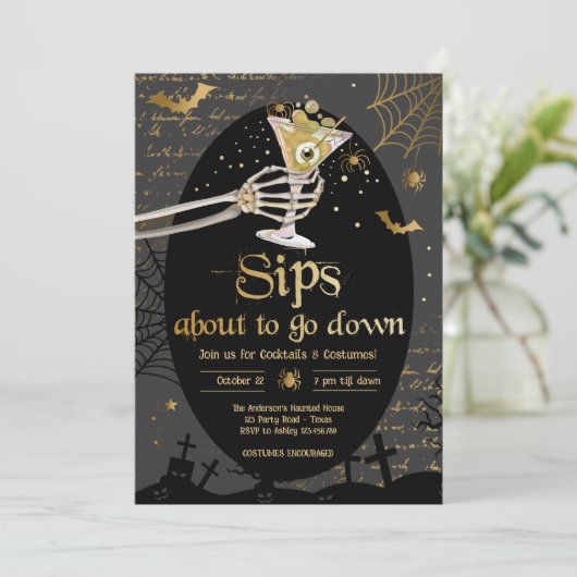 Cocktails en kostuums Brews Boos Booze Halloween Kaart (Staand voorkant)