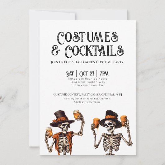 Cocktails en kostuums Halloween Party Kaart (Voorkant)