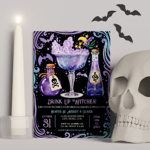 Cocktails en kostuums heks Halloween Party Kaart